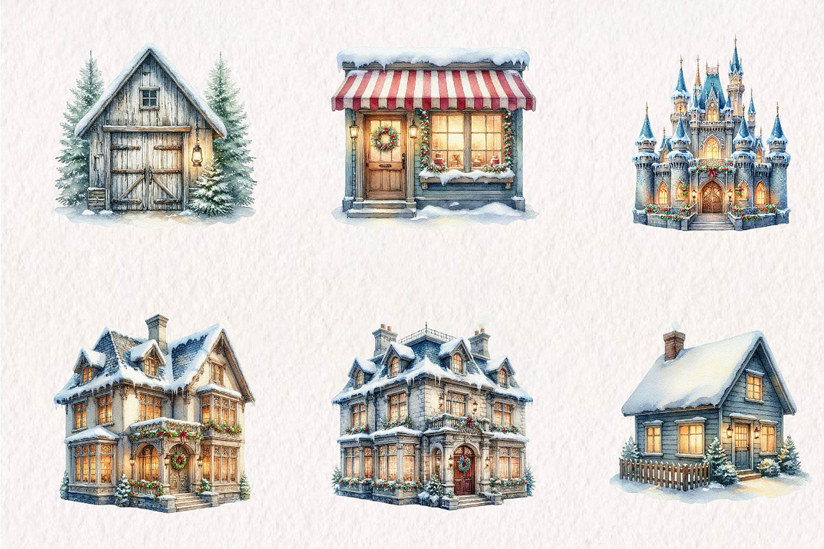 Winter XMas Village Clip Art, a Seasonal Illustration by CreationArt (Photo 2 of 7)