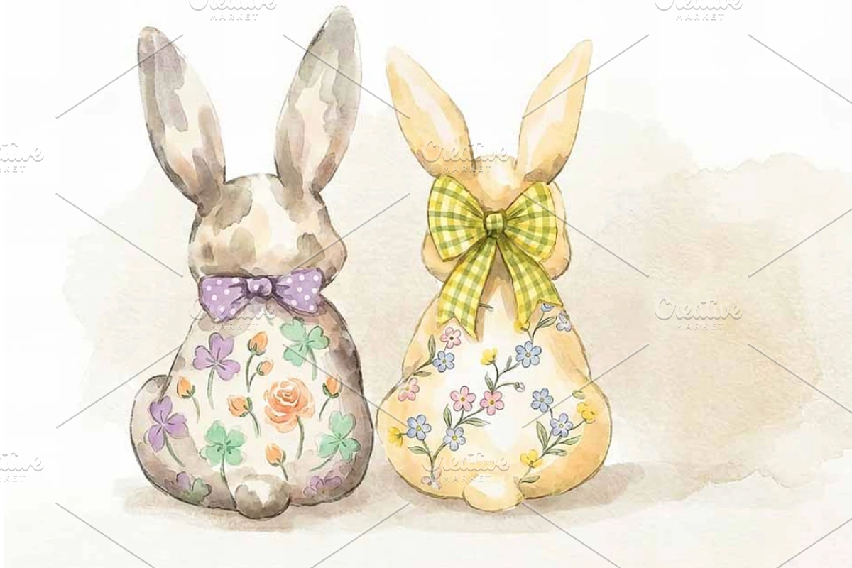 Watercolor Easter Bunnies Love, an Illustration by VetalStock (Photo 3 of 3)