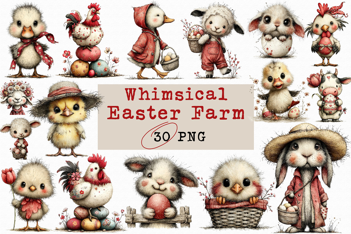 Whimsical Easter Farm Clipart, an Illustration by Libby Wishes (Photo 1 of 7)