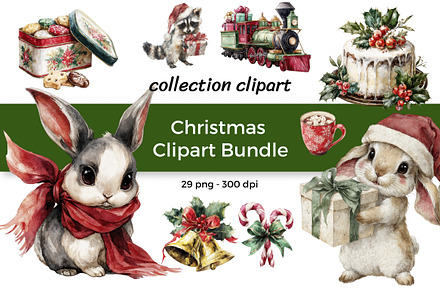 Christmas Watercolor Clipart Bundle