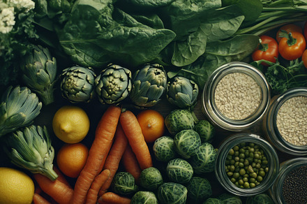 Fresh Vegetables and Grains Banner with Vibrant Greenery, an Abstract Photo by Natalia Klenova's Shop