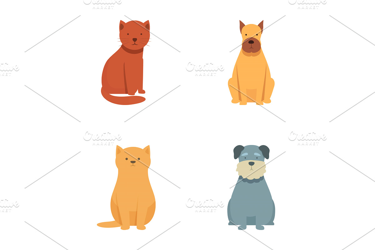 Set of cute cartoon pets, an Animal Illustration by Ylivdesign