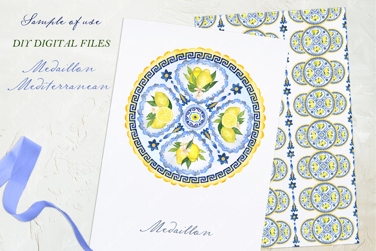 Blue Mediterranean Lemons Medallion, a Decorative Illustration by LABFcreations (Photo 3 of 4)