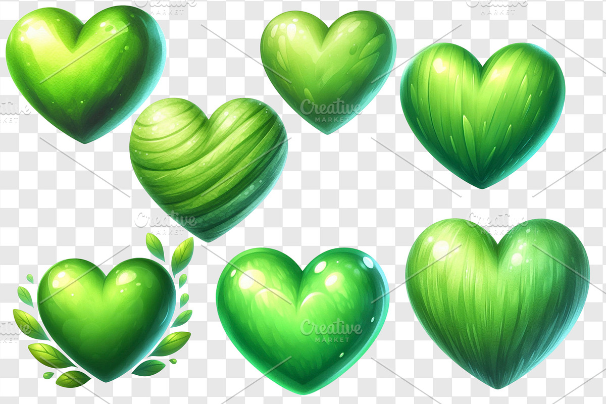 Green hearts PNG clipart set, an Object Graphic by LoLoArt (Photo 2 of 3)