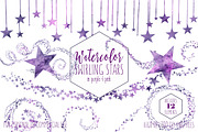 Purple Watercolor Celestial Stars, an Illustration by ClipartBrat Graphics (Thumbnail 1 of 6)
