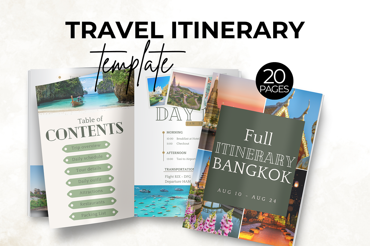 20-Pages Travel Itinerary Template, a Templates & Theme by Digital By Nikoleta (Photo 1 of 9)