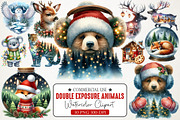 Double Exposure Christmas Animals Cl, an Illustration by RobertsArt (Thumbnail 1 of 7)