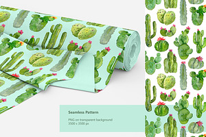 Watercolor Green Cacti Png