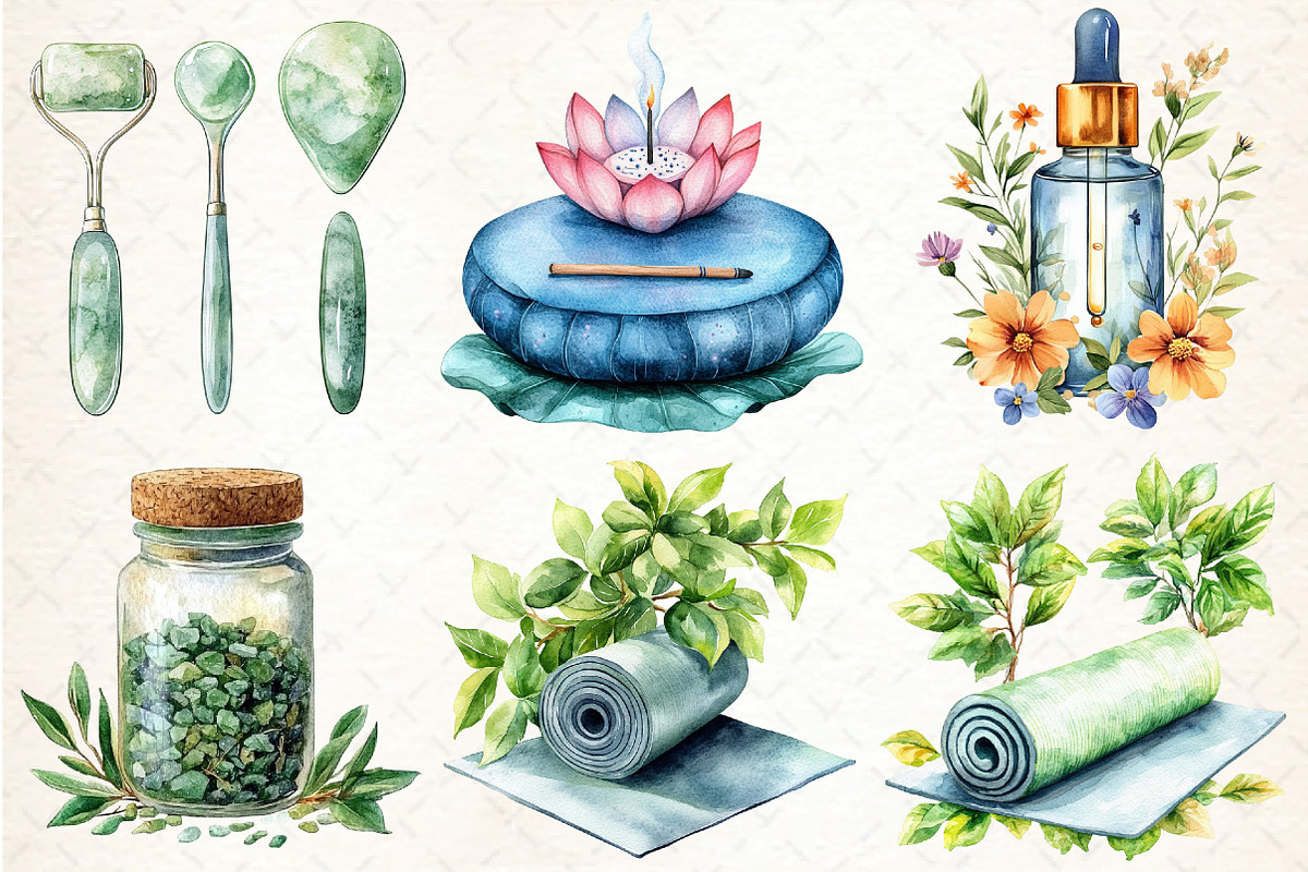 Watercolor Self Care Clipart Bundle, an Illustration by DreamCafeArt (Photo 4 of 5)