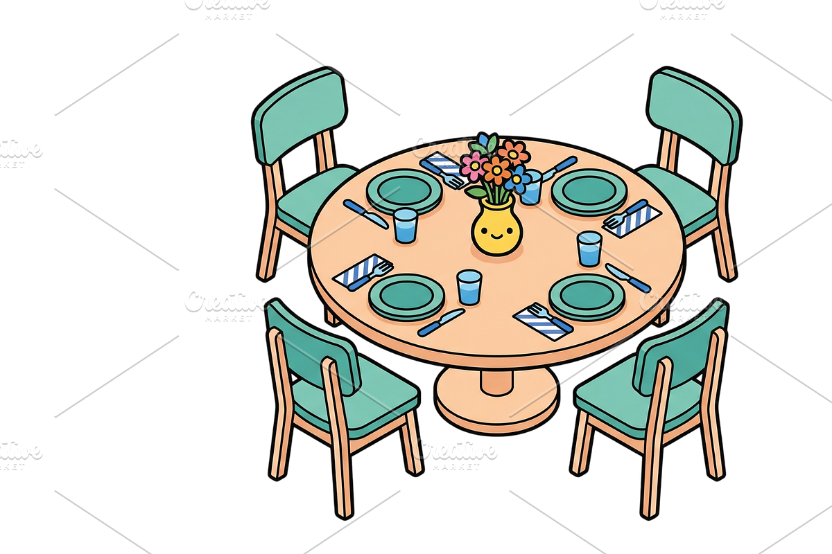 dining table with chairs 3D- PNG, an Object Illustration by Nurlan's shop (Photo 1 of 3)