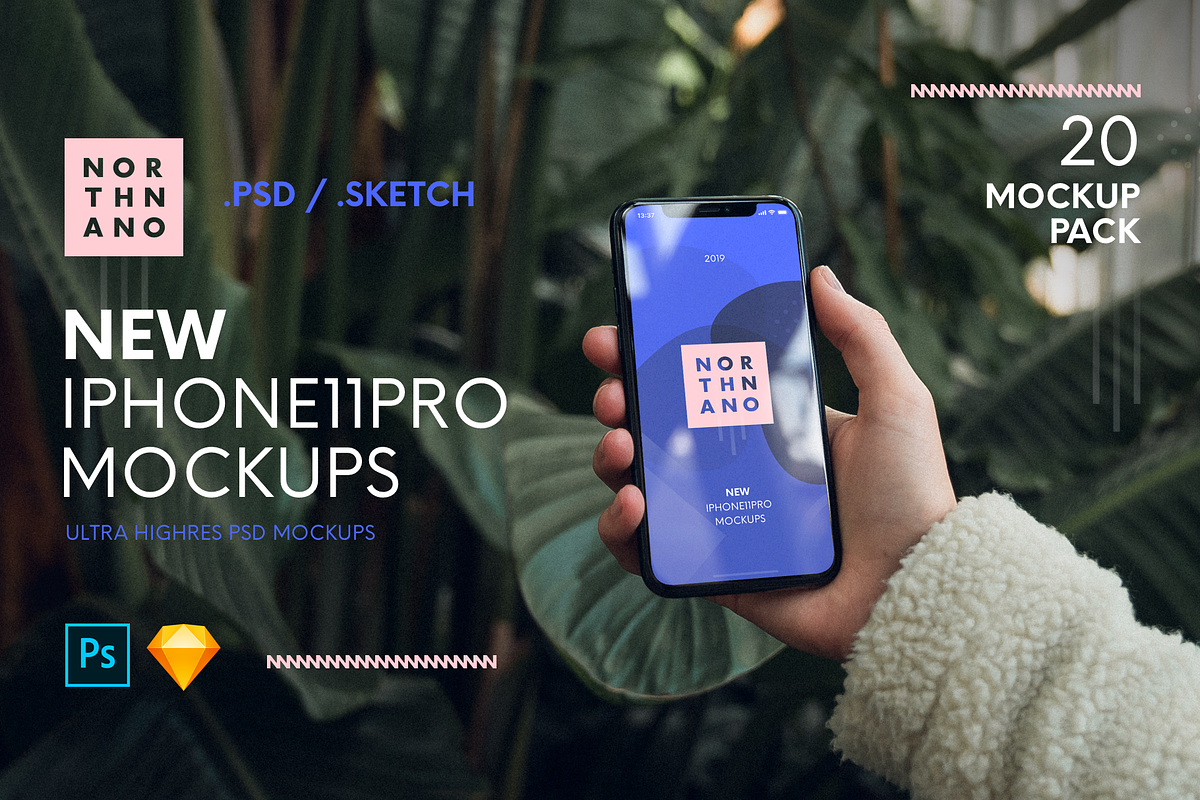iPhone 11 Pro PSD/SKETCH Mockups, an iPhone Mockup by North&Nano (Photo 1 of 9)