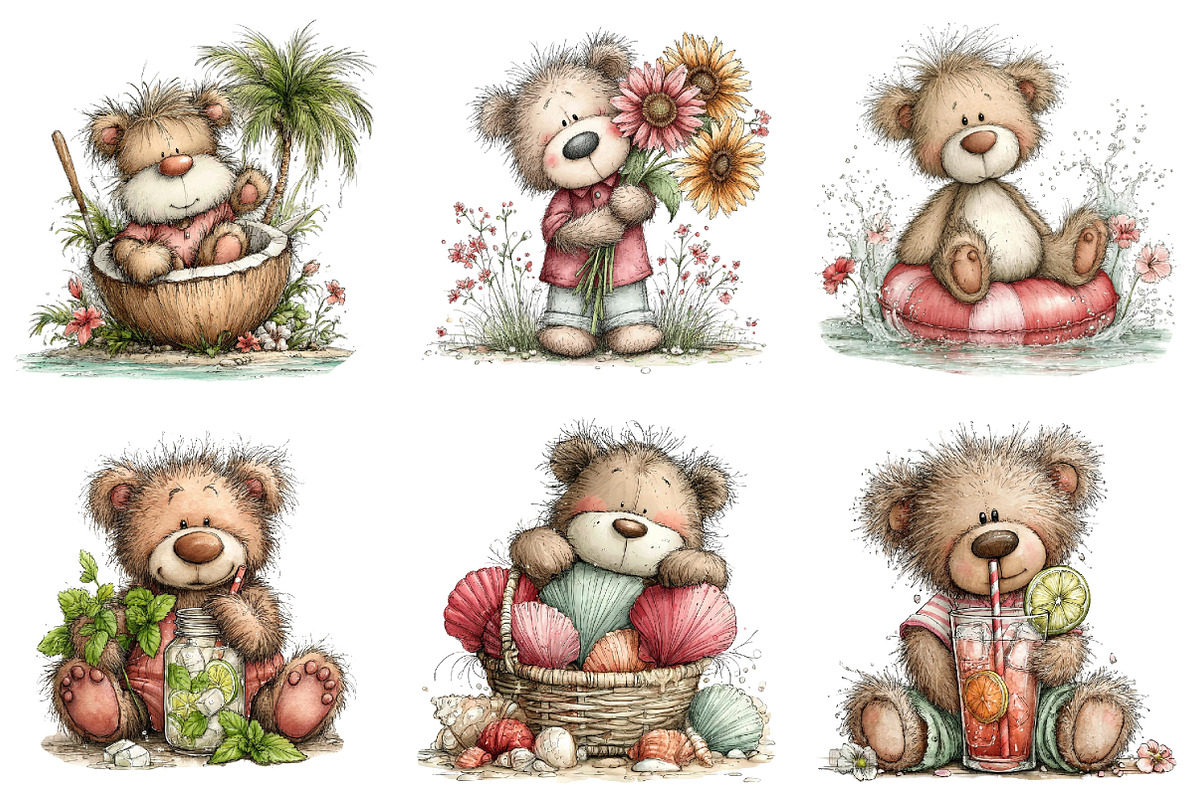 Whimsical Summer Teddy Bear Clipart, an Illustration by Dream Creation (Photo 5 of 6)