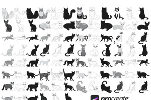 Cartoon Cats, Outline & Silhouette 1