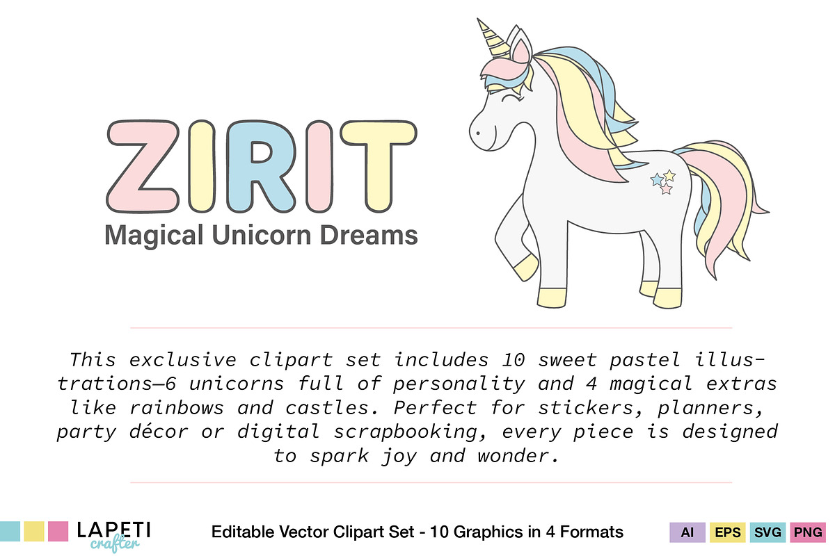 Cute Pastel Unicorn Clipart, an Animal Illustration by Lapeticrafter (Photo 7 of 8)