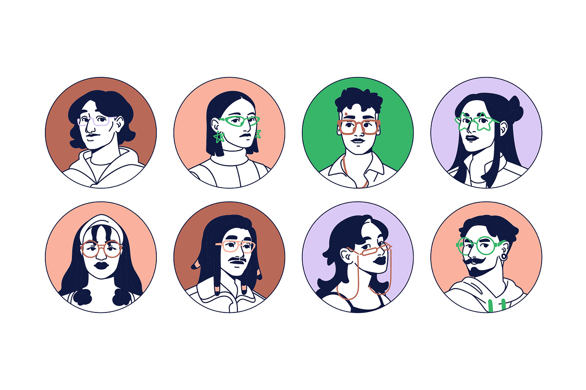 Avatars of people in glasses set, a Person Illustration by PaperTrident (Photo 3 of 3)