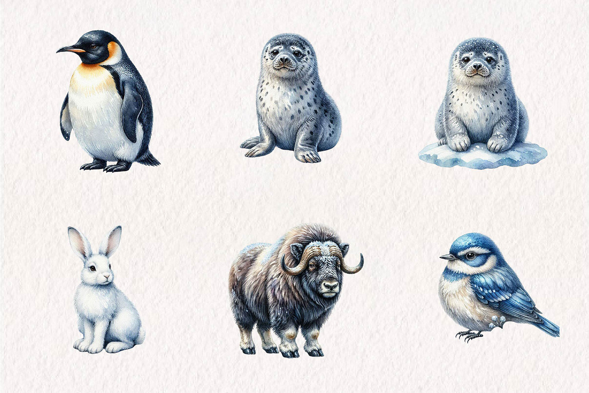 Watercolour Winter Arctic Animals, a Seasonal Illustration by CreationArt (Photo 4 of 7)