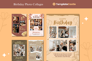5 Birthday Photo Collage Templates, a Templates & Theme by TemplateCastleStore