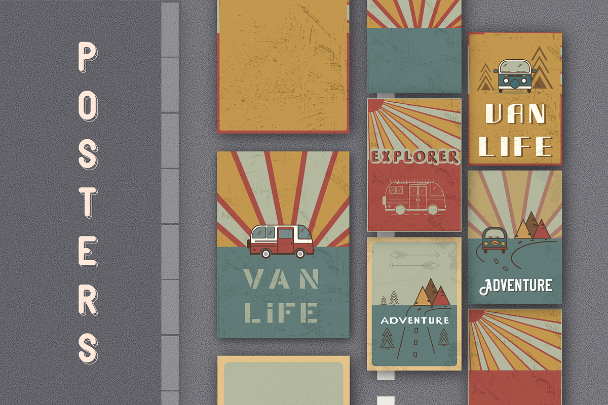 Van Life Adventure Retro Posters, a Decorative Illustration by lokfrid (Photo 1 of 8)