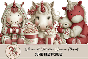 Whimsical Valentine Unicorn Clipart, an Illustration by DreamArtGraphic