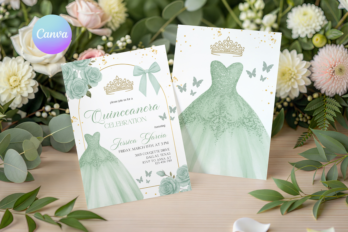Mint Green Quinceanera Invitation, a Templates & Theme by VeliusCreativeStudio (Photo 1 of 3)