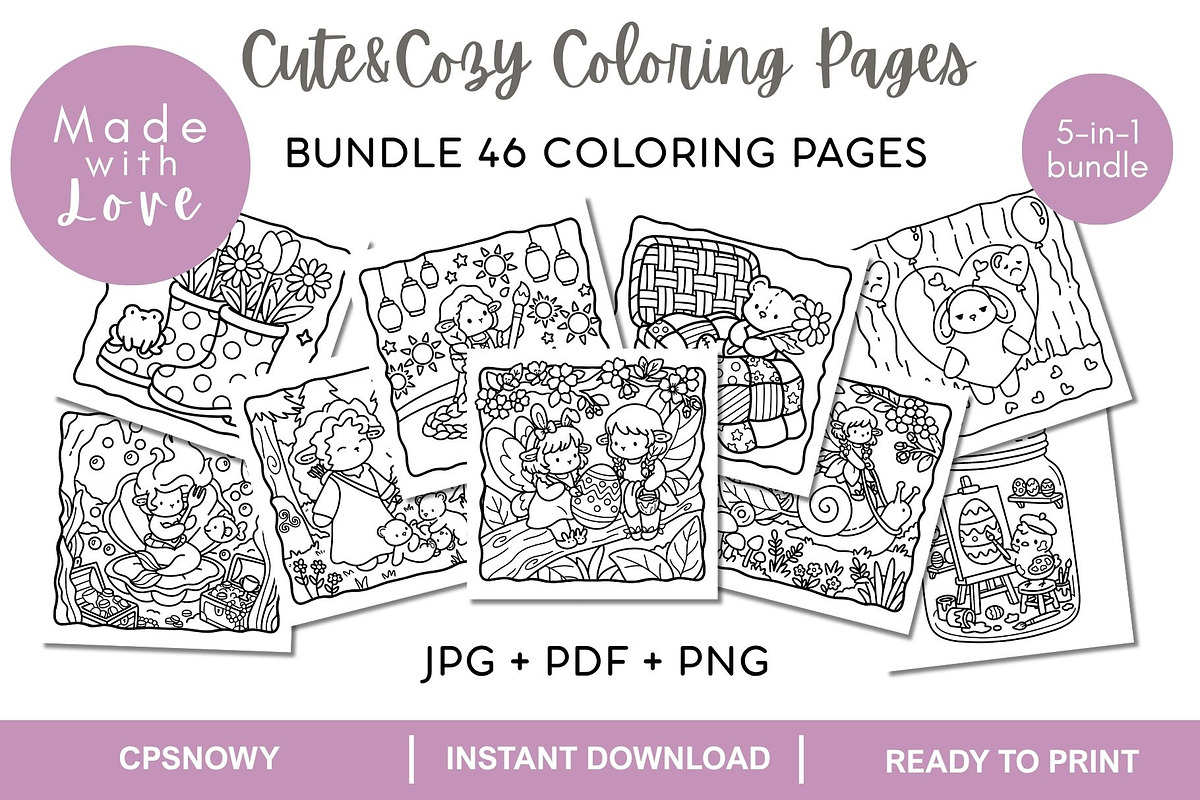 Cute&Cozy Bundle Coloring Pages, an Object Graphic by CpSnowy (Photo 1 of 4)