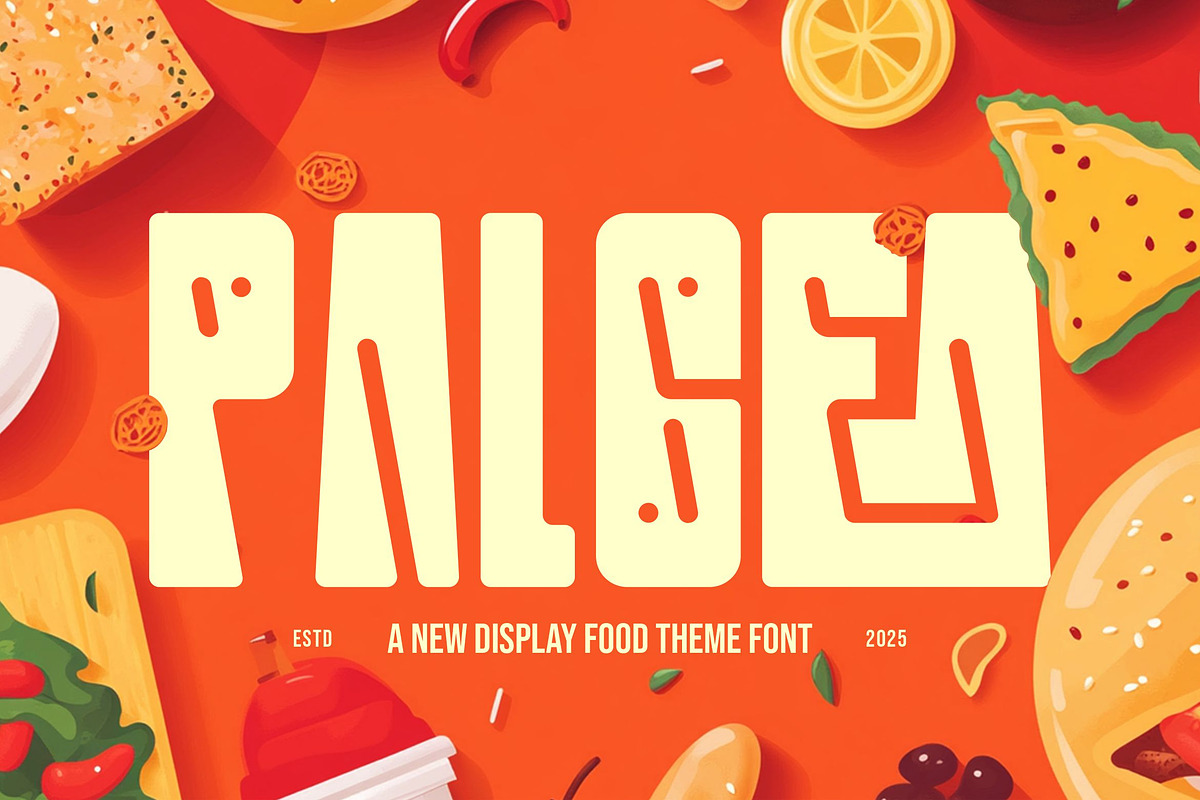 Palgea || Decorative Food Font, a Sans Serif Font by Ermedia Studio (Photo 1 of 10)