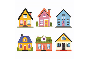 Six cartoon houses colorful facades, an Object Illustration by Vectorstockersland