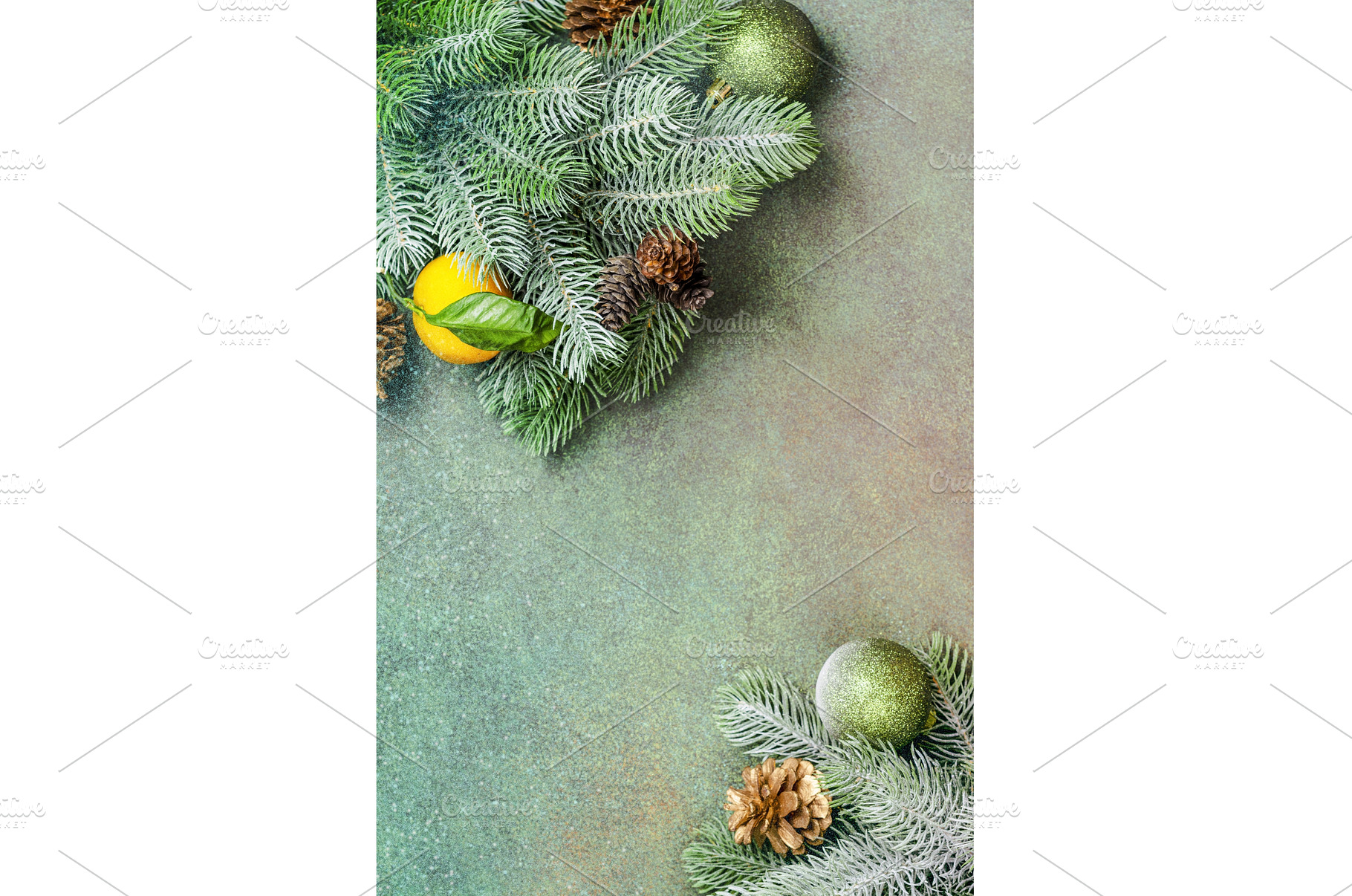 Christmas background with tangerines, a Holiday Photo by Ekaterina_Markelova