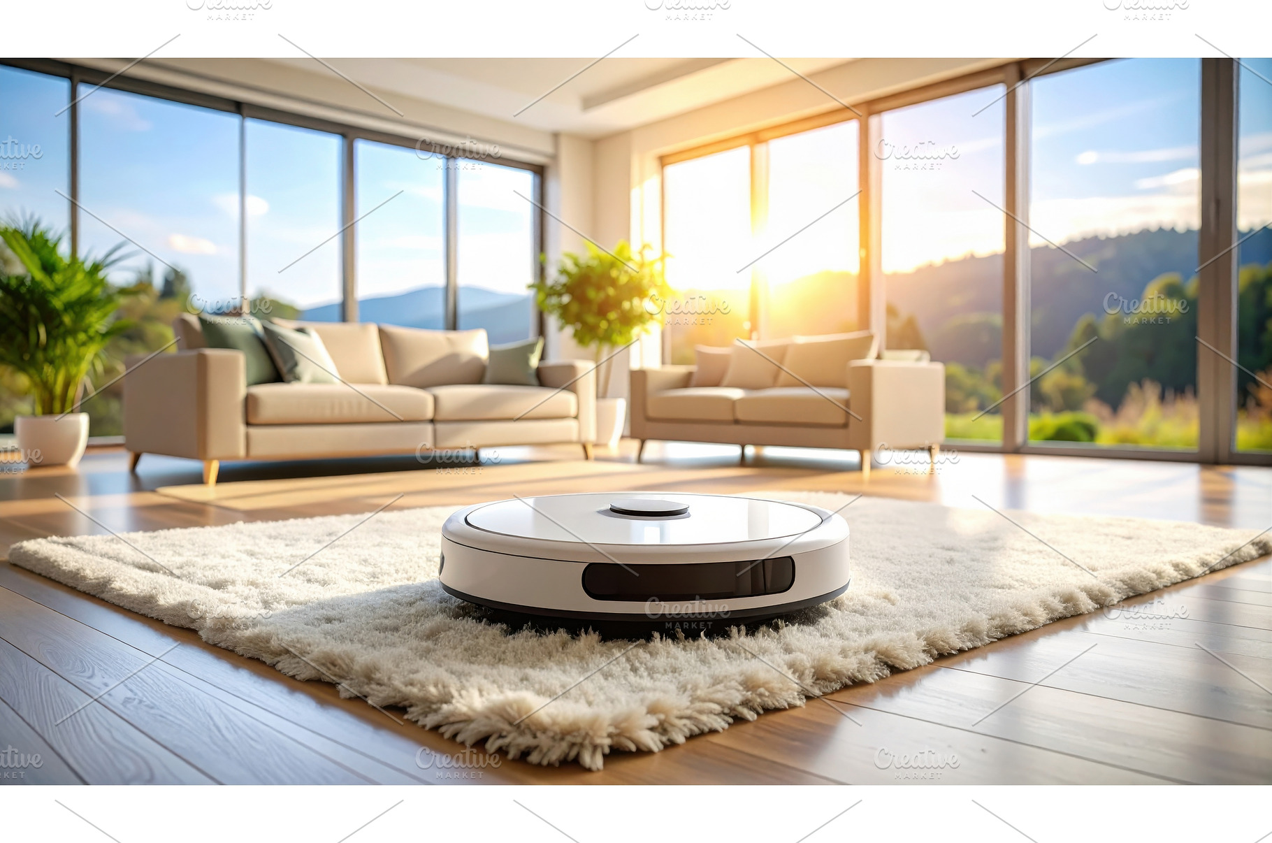 Robot vacuum cleaner on rug in, a Technology Photo by Igor Tichonow