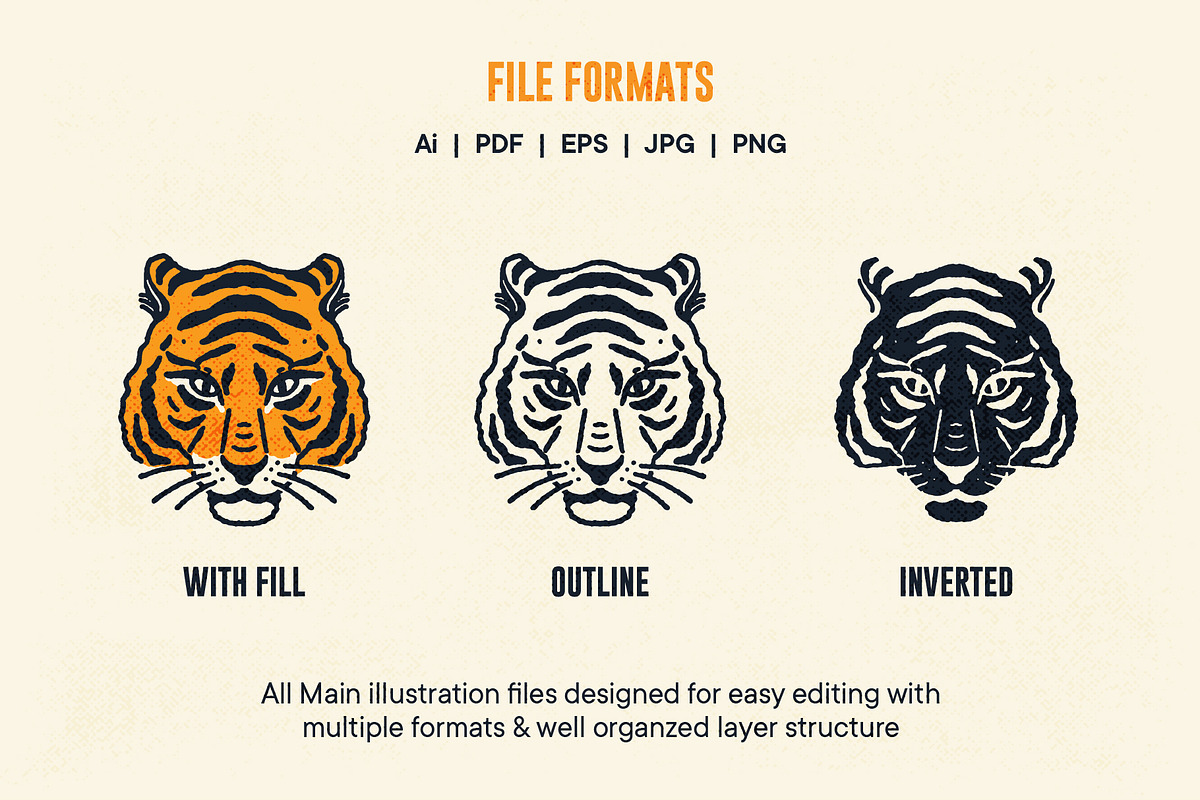 Vintage Tiger Illustrations, an Animal Illustration by ARQAM Studio (Photo 3 of 9)