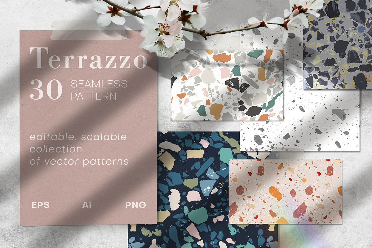 30 Modern Terrazzo Seamless Patterns, a Texture Illustration by Olesia_ig (Photo 1 of 6)