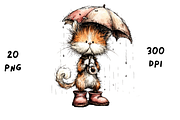 Whimsical Funny Rainy Cat Clipart, an Animal Illustration by GiraffeCreative (Thumbnail 6 of 20)
