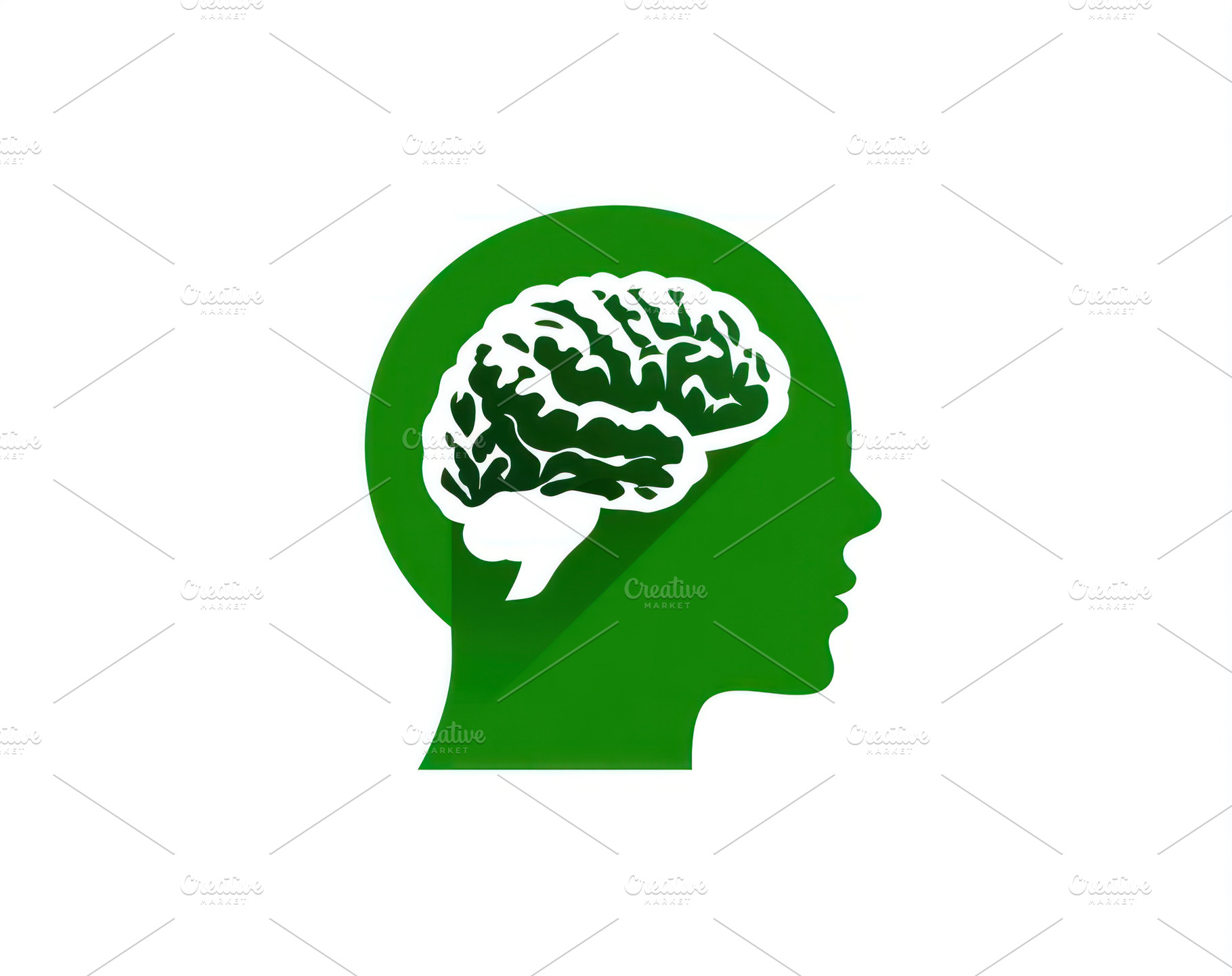 Green human head silhouette with white brain illustration inside, a Holiday Photo by José Manuel Gelpi