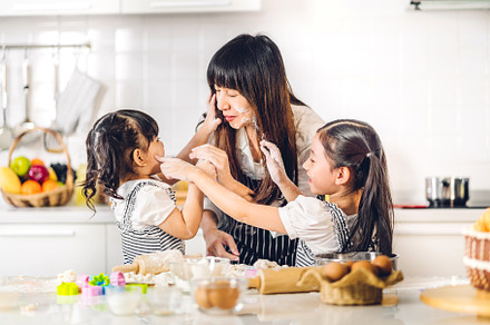 Portrait of enjoy happy love asian family mother and little todd