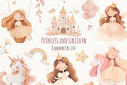 Cute Unicorn and Princess Clipart, a Person Illustration by ekossa_art (Thumbnail 1 of 8)