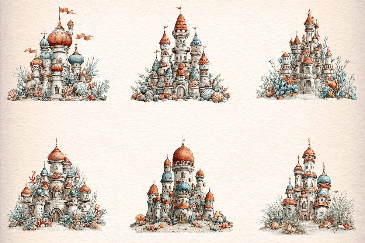 whimsical summer sandcastle clipart, an Illustration by GatewayDesign (Photo 2 of 7)