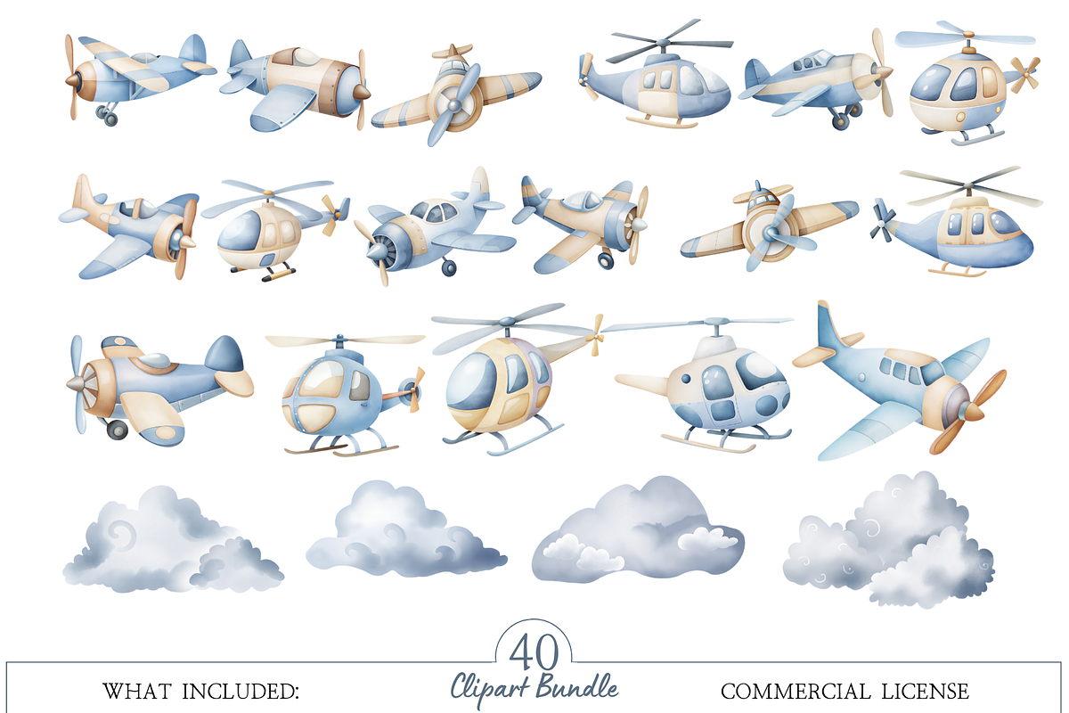 Watercolor Air Transport Clipart, an Illustration by MockupWizard (Photo 2 of 5)