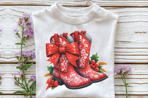 Christmas Cowboy Boot Clipart