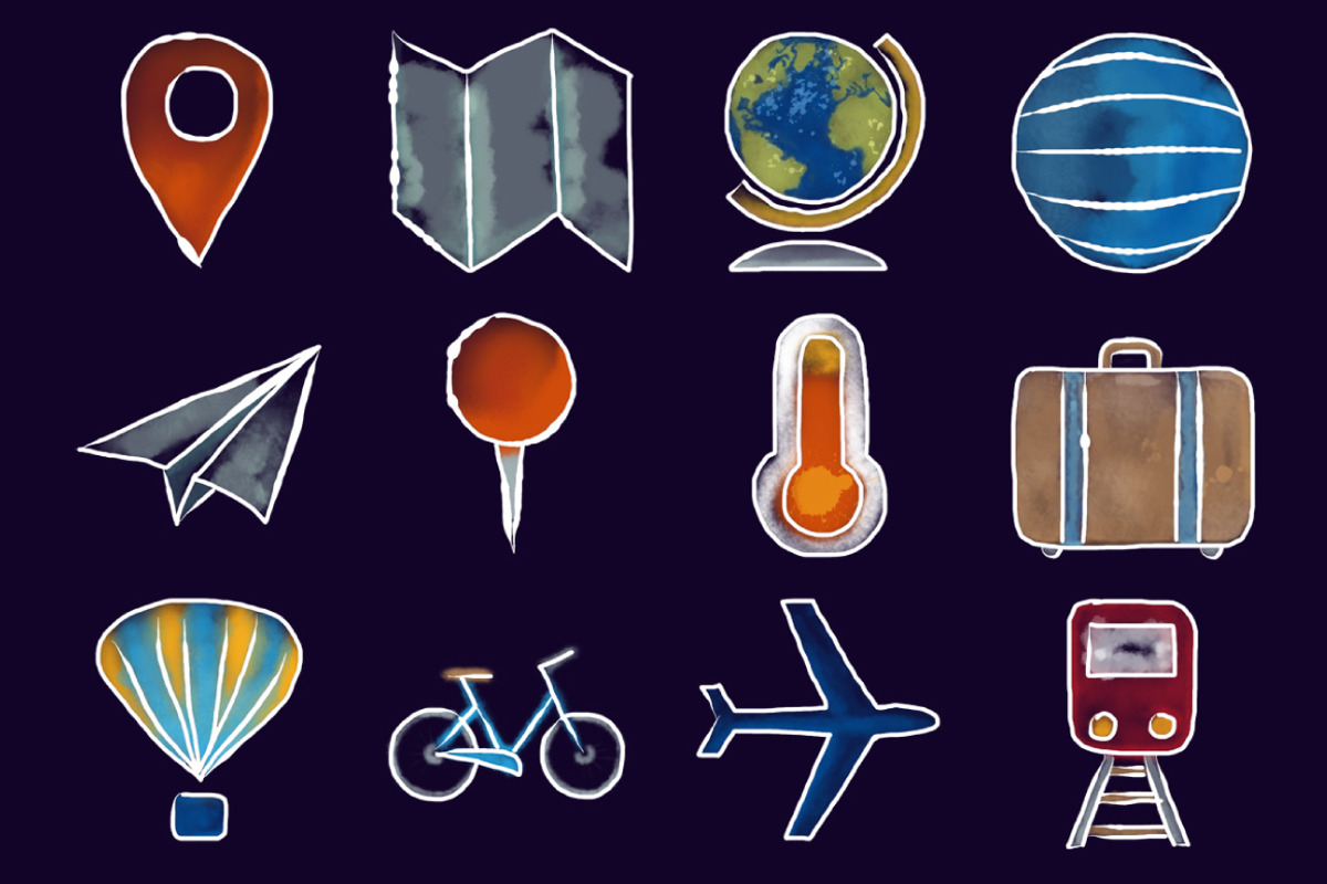 Ink and Watercolor Travel Icons preview 3