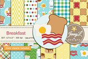 Breakfast Digital Papers & Clipart, a Pattern Graphic by JennyL Designs (Thumbnail 1 of 6)