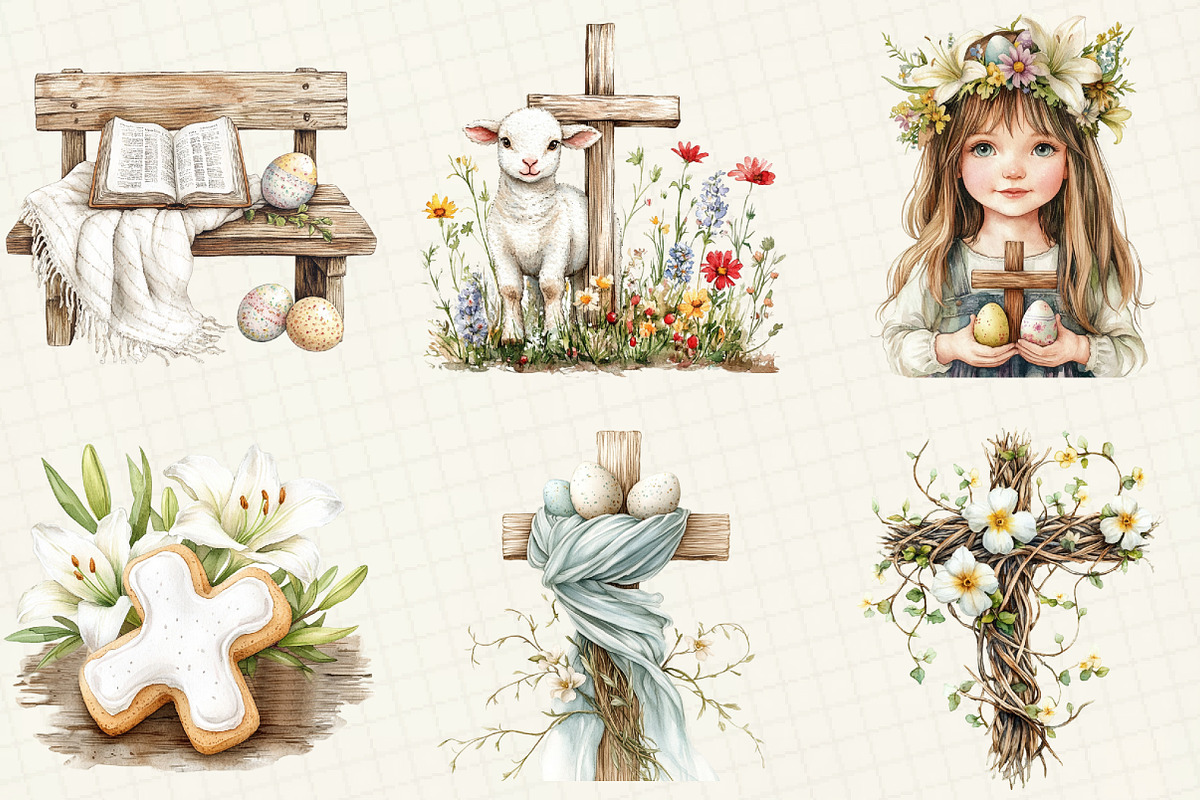 Christian Rustic Easter Clipart, a Work Illustration by OK Design (Photo 4 of 4)