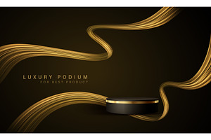 Gold cylinder podium. Golden Luxury, an Illustration by Marinstri
