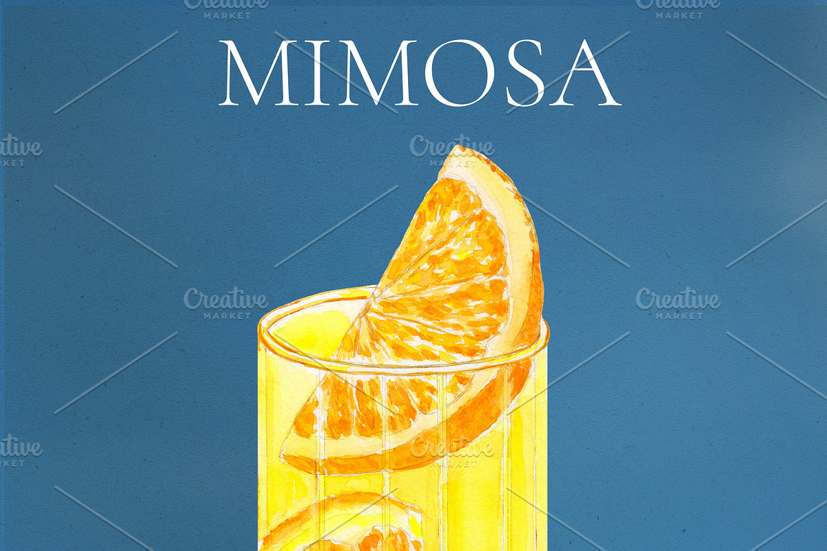 Mimosa Watercolor Cocktail, a Food Illustration by Olexandra Mur (Photo 2 of 3)