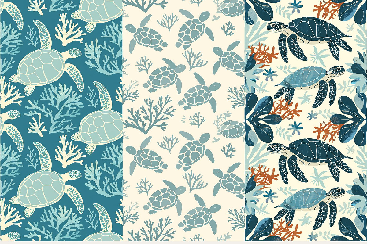 8 Sea Turtles Seamless Patterns, a Pattern Graphic by Inknfolly