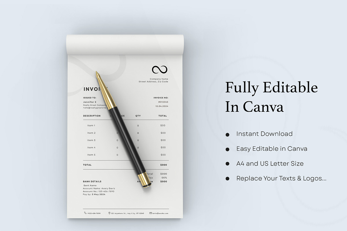 Printable Invoice Template, Canva, a Print Template by BrushstrokeArtGB (Photo 5 of 5)