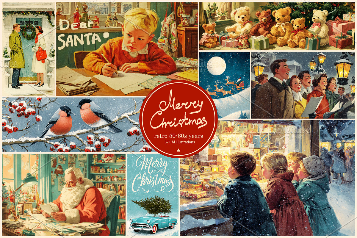 Retro Christmas illustrations, a Seasonal Illustration by Pundateam (Photo 1 of 7)