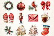 Watercolor Christmas Clipart PNG Bun, an Illustration by DreamCafeArt (Thumbnail 3 of 5)