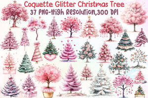 Coquette Glitter Christmas Tree Clip, an Illustration by Sublimation Artist