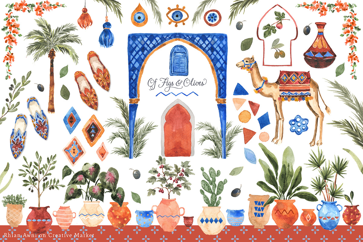 Moroccan Watercolor Clipart Graphics, an Illustration by RhianAwni (Photo 6 of 6)