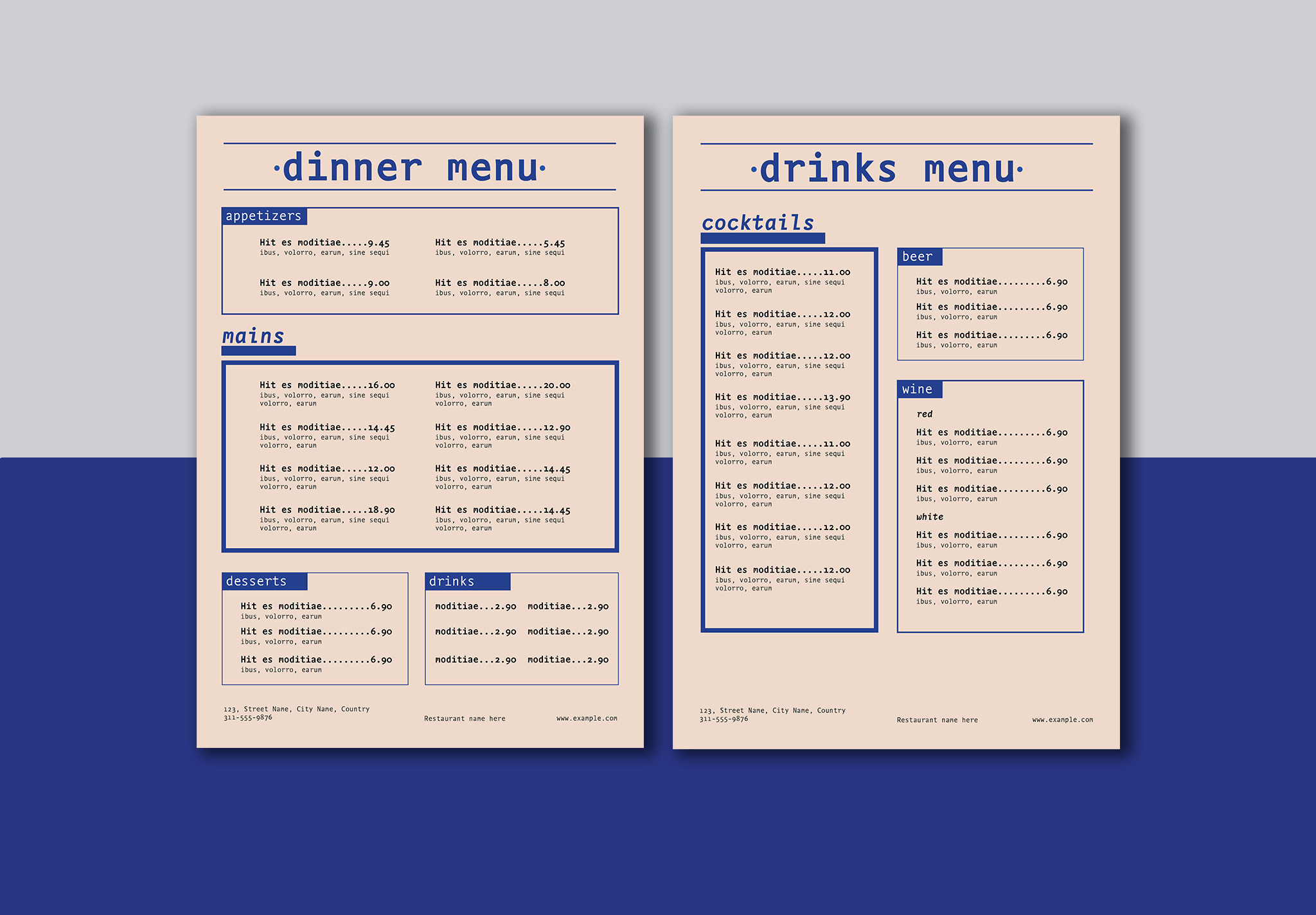 Menu Layout with Blue Accent, a Stationery Template by wavebreak